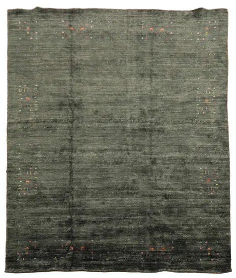 Elegant Green Gabbeh Rug with Minimalist Design Touches 8x10