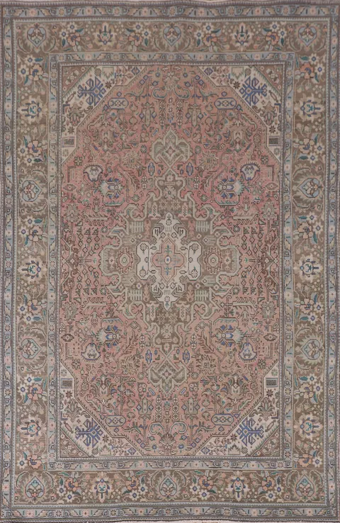 Pink Geometric Tabriz Persian Area Rug 6x10