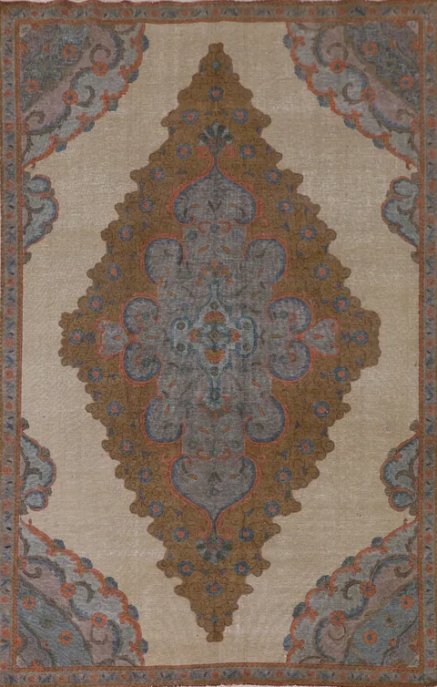 Distressed Wool Tabriz Persian Area Rug 7x11
