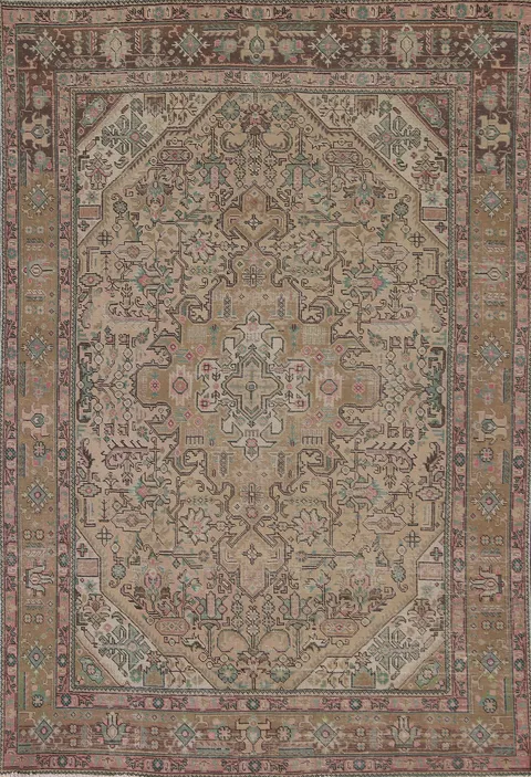 Distressed Wool Tabriz Persian Area Rug 7x10