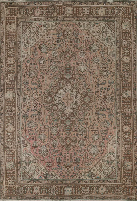 Pink Geometric Tabriz Persian Area Rug 7x10