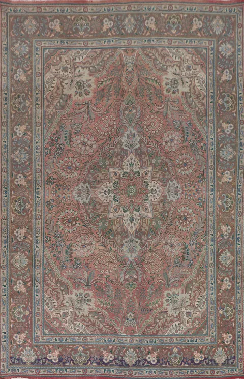 Vintage Floral Tabriz Persian Area Rug 7x11