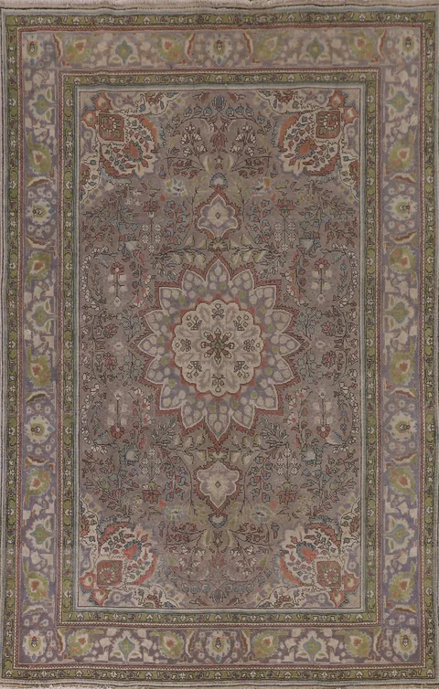 Gray Floral Tabriz Persian Area Rug 7x10