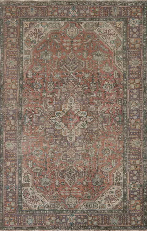 Distressed Wool Tabriz Persian Area Rug 6x10