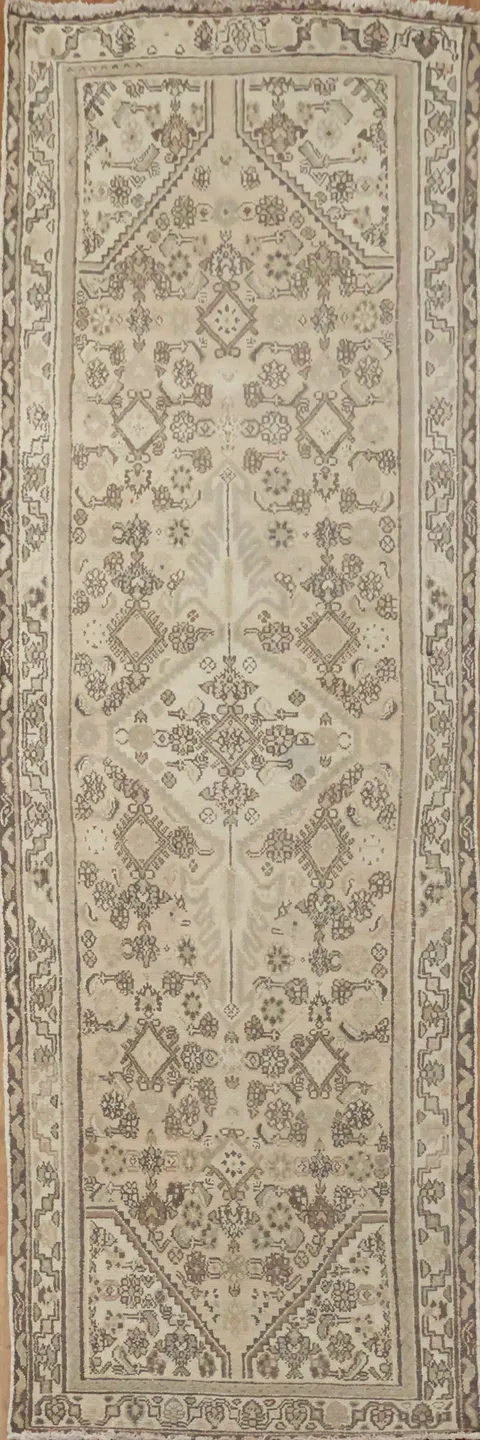 Traditional Style Vintage Long Beige Hamedan Persian Runner 3'x10'