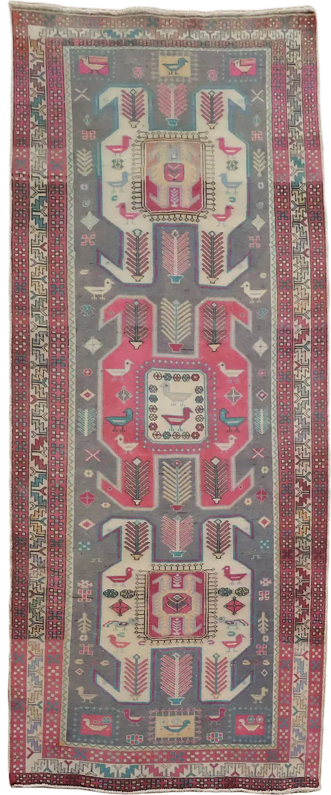 Over-Dyed Animals Meshkin Persian Runner Rug 4x10
