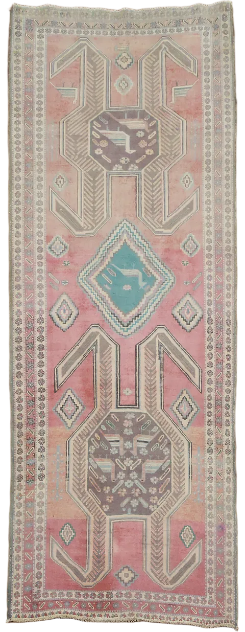 Tribal Geometric Ardebil Persian Runner Rug 4x10