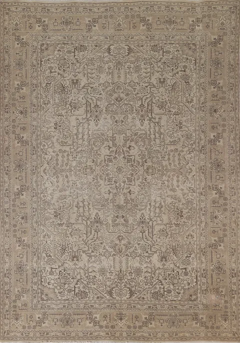 Distressed Geometric Tabriz Persian Area Rug 7x10