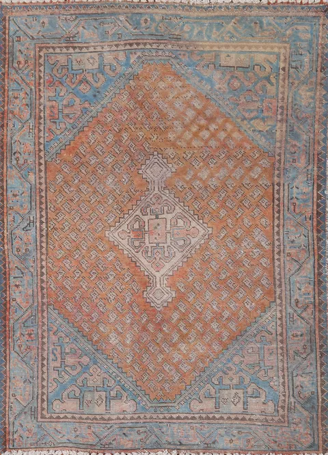 Distressed Boteh Botemir Persian Rug 4x5