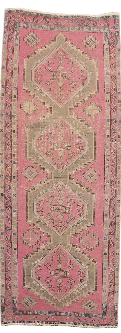 Over-Dyed Pink Ardebil Persian Runner Rug 4x10