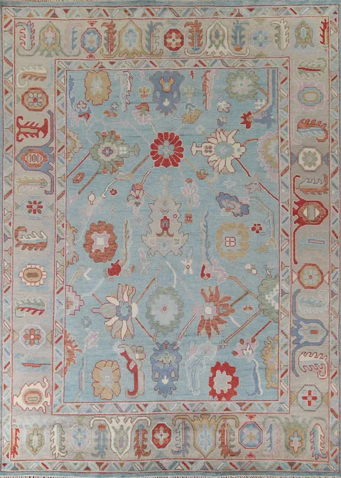 Light Blue Oushak Living Room Rug 9x12