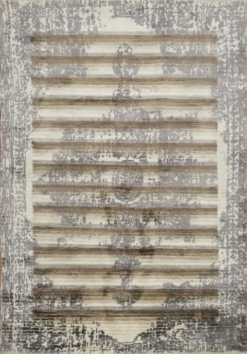 Striped Wool Abstract Indian Rug 4x6