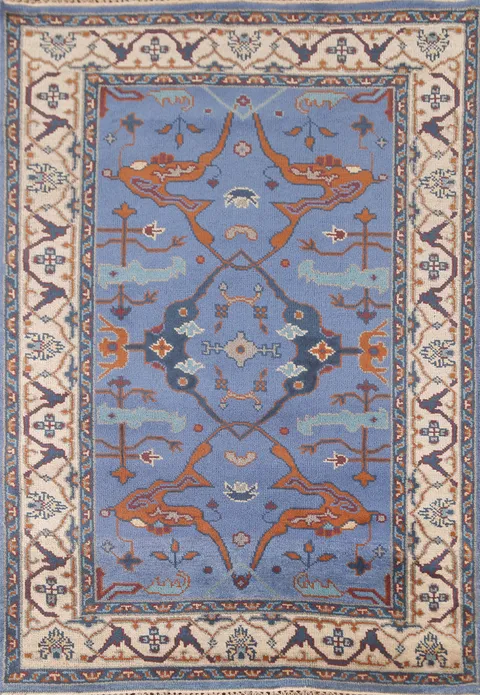Handmade Blue Oushak Oriental Rug 4x6