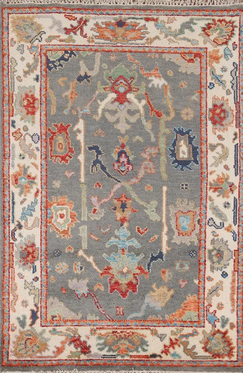 Handmade Gray Oushak Oriental Rug 4x6