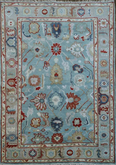 Light Blue Oushak Handmade Indian Rug 4x6