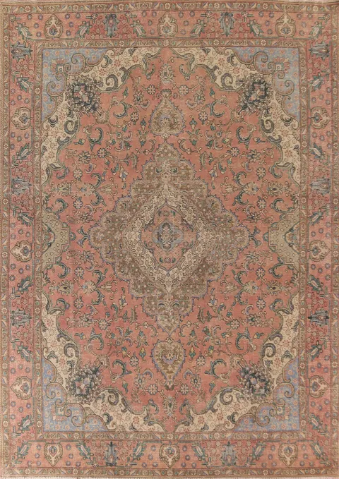 Distressed Wool Tabriz Persian Area Rug 10x13