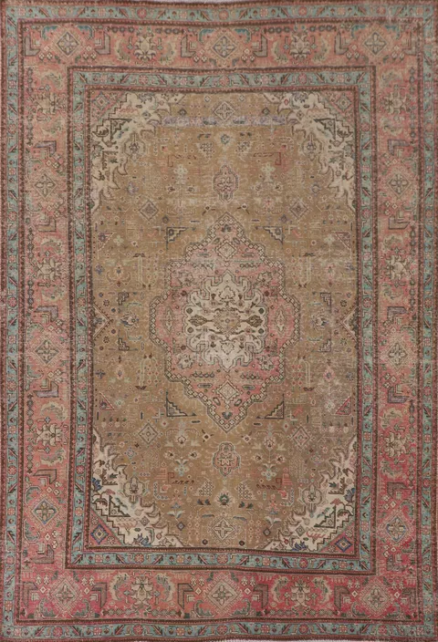Distressed Gold Tabriz Persian Area Rug 8x11