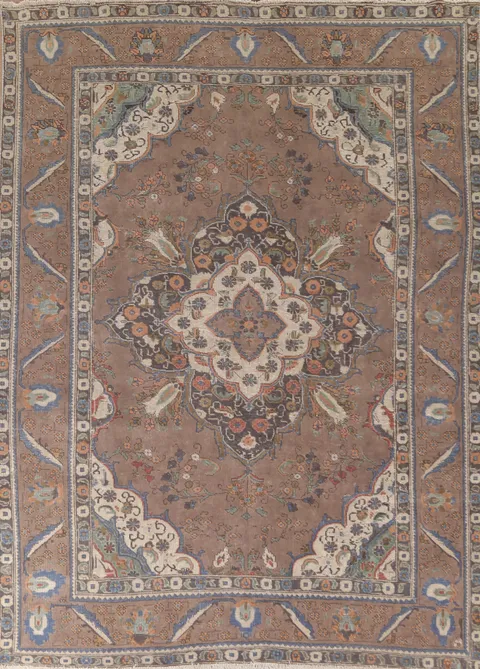 Vintage Brown Tabriz Persian Area Rug 8x11