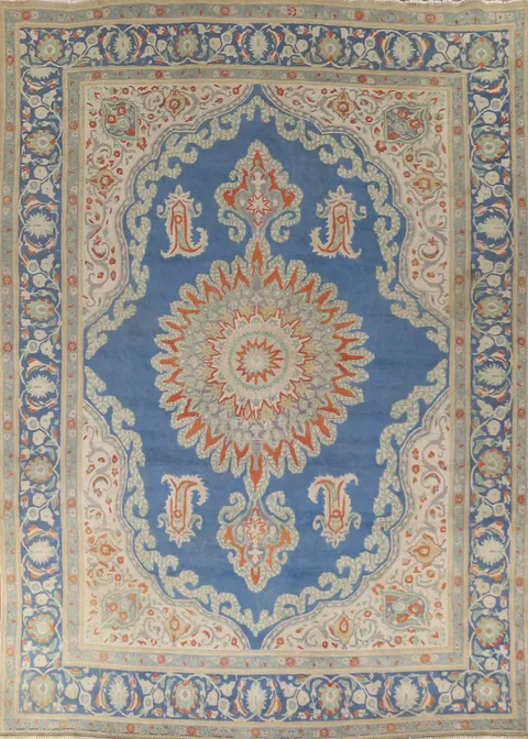 Vintage Blue Tabriz Persian Area Rug 10x13