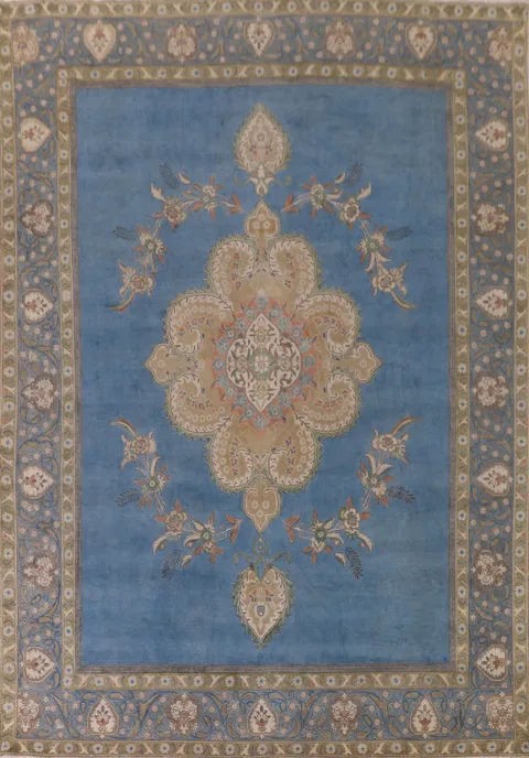 Over-Dyed Blue Tabriz Persian Area Rug 10x13