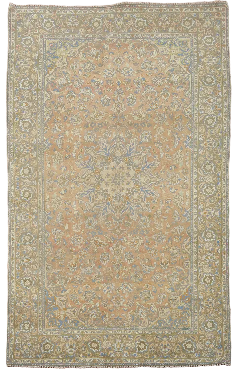 Vintage Floral Traditional Orange and Blue Persian Rug 7'x10'