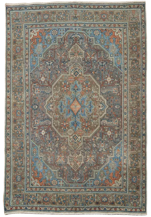 Gray Geometric Tabriz Persian Area Rug 7x10