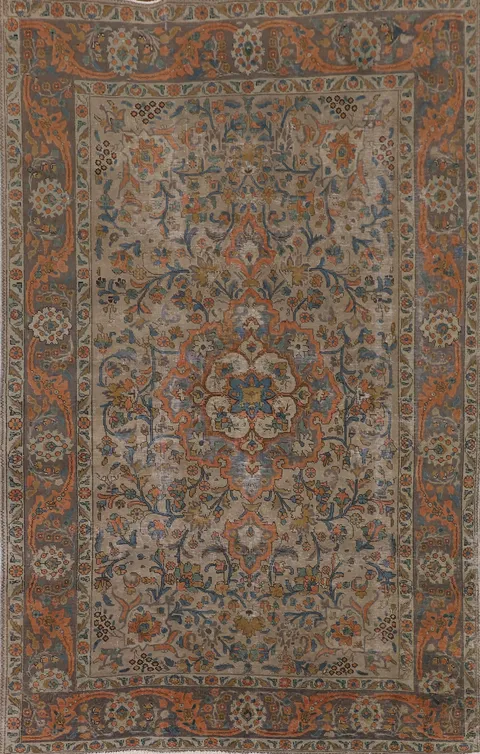 Distressed Over-Dyed Tabriz Persian Area Rug 7x10