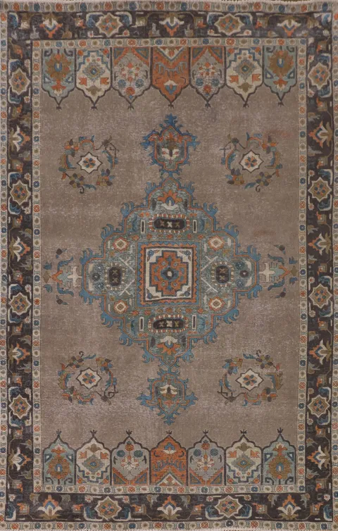 Brown Geometric Tabriz Living Room Rug 6x10