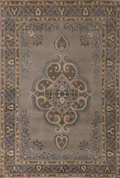 Brown Geometric Tabriz Living Room Rug 6x9
