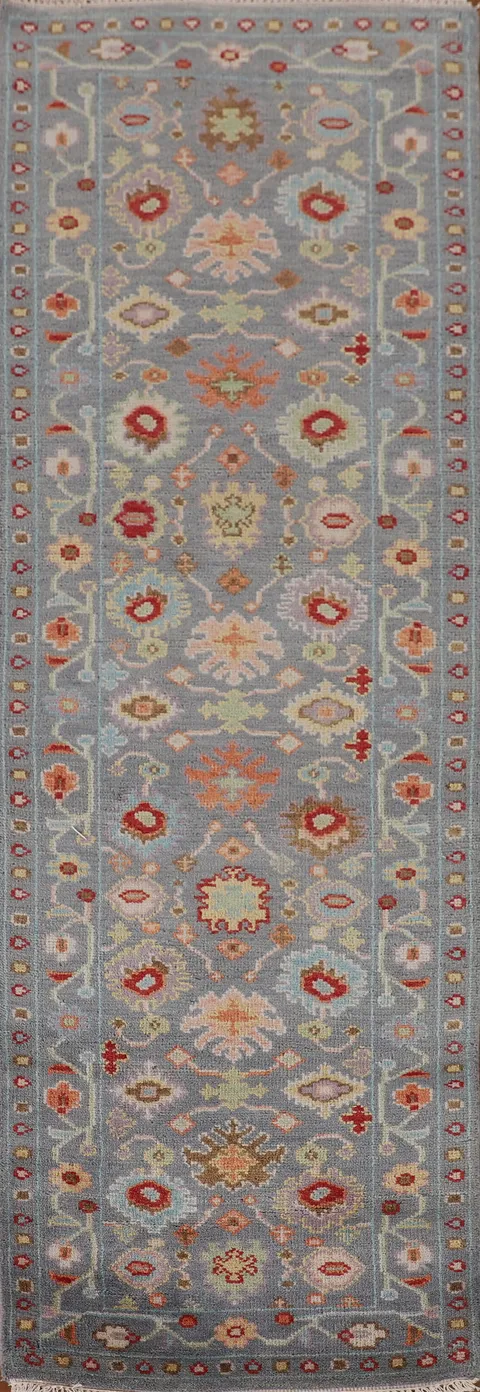 All-Over Floral Oushak Indian Runner Rug 3x10