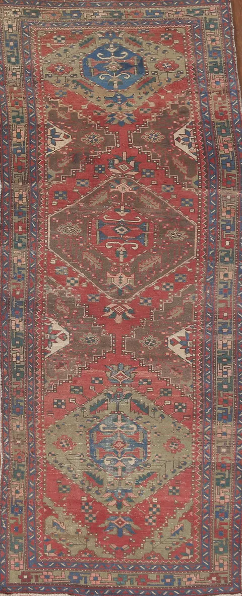 Geometric Wool Tabriz Persian Runner Rug 4x11