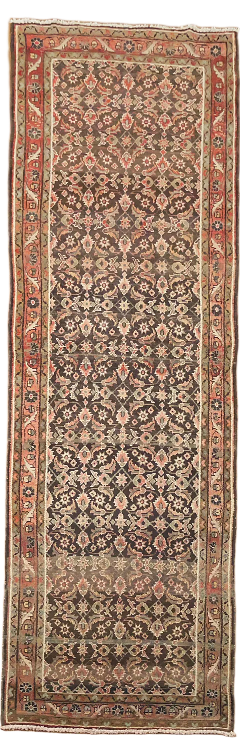 Brown Hamedan Persian Runner Rug 3x10