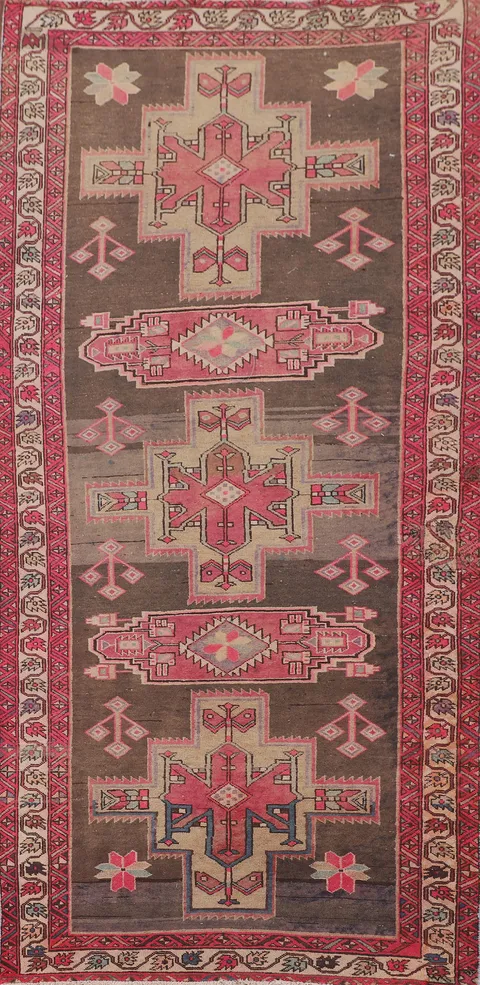 Pink & Brown Meshkin Persian Runner Rug 4x10