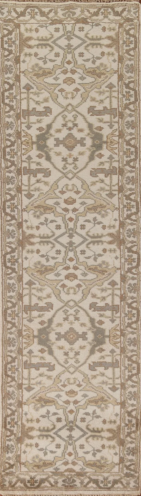 All-Over Ivory Oushak Oriental Runner Rug 3x12