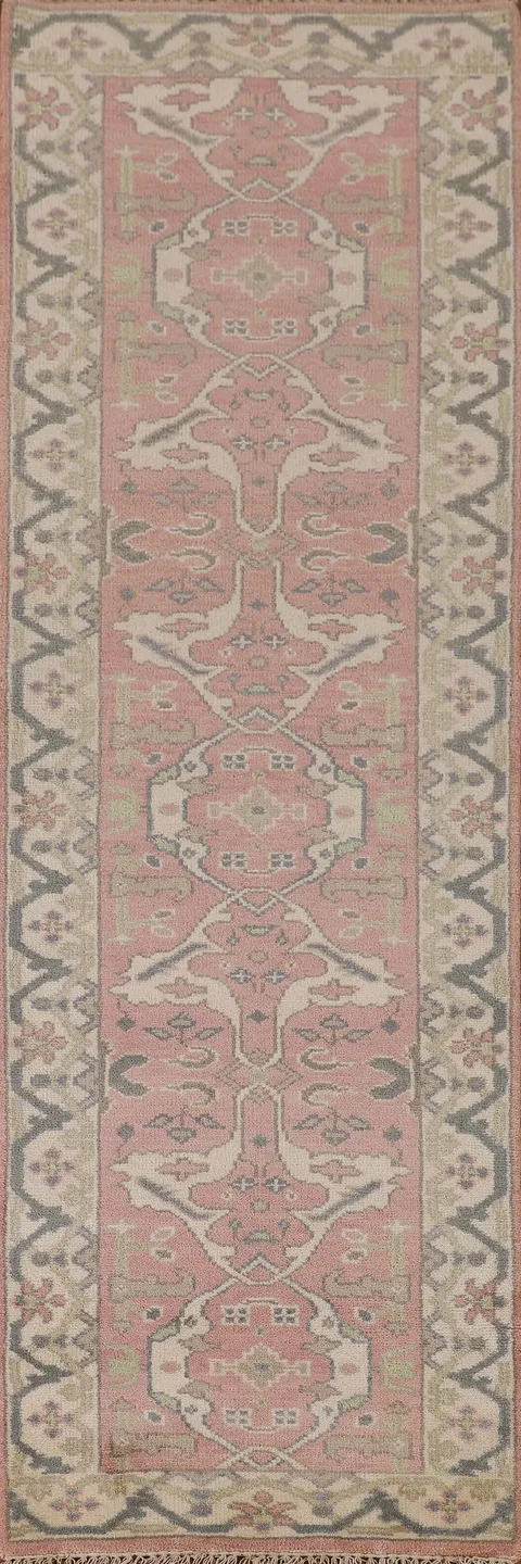 Light Pink Oushak Oriental Runner Rug 3x10