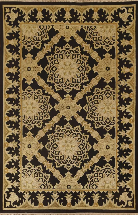 Black & Gold Agra Indian Area Rug 6x9
