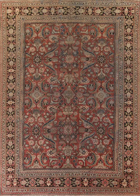 Pre-1900 Antique Floral Mahal Persian Area Rug 9x13