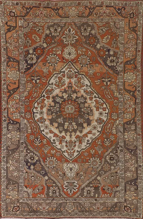 Vintage Orange Bakhtiari Persian Area Rug 7x10