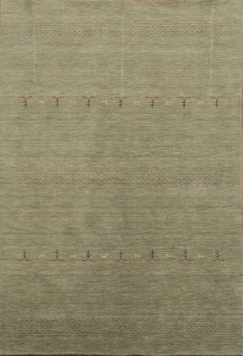 Elegant Minimalist Green Rug with Subtle Embroidered Accents 7x10 ft