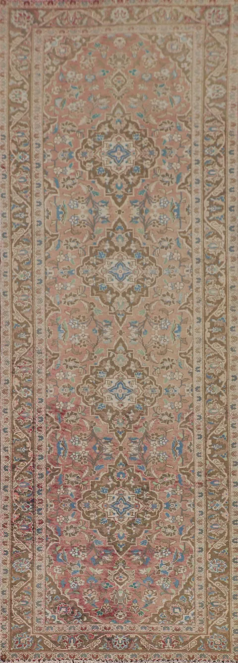 Handmade Wool Kashan Persian Runner Rug 3x11