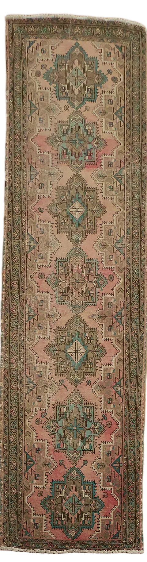 Pink Geometric Tabriz Persian Runner Rug 3x12