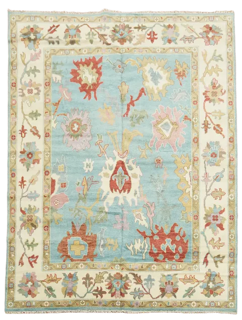 Pastel-colored Light Blue Oushak Traditional Rug 9x12 ft