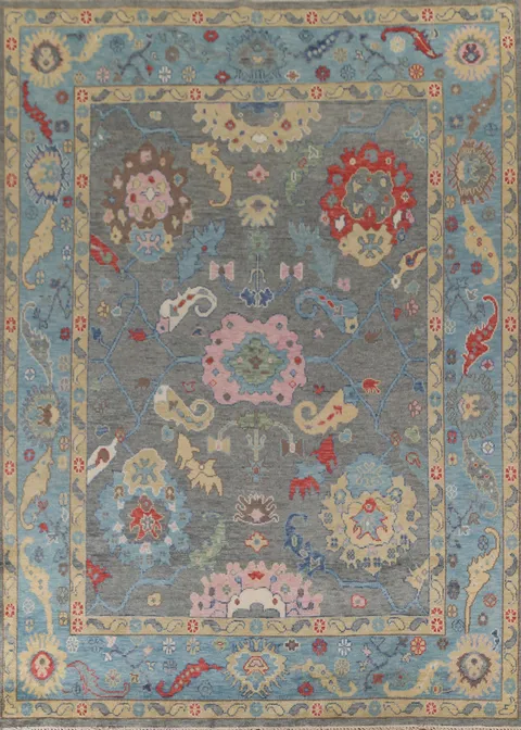 Gray & Blue Oushak Oriental Area Rug 9x12
