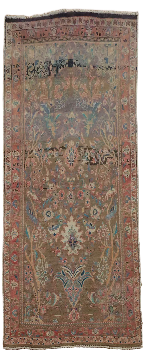 Vintage Distressed Mahal Persian Runner Rug 4x9