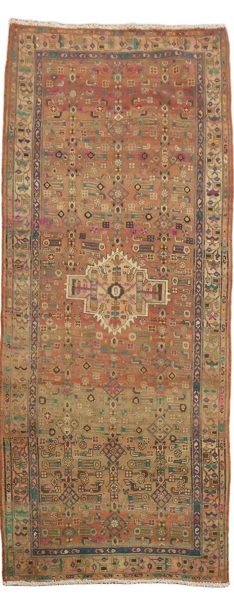 Vintage Geometric Zanjan Persian Runner Rug 4x10