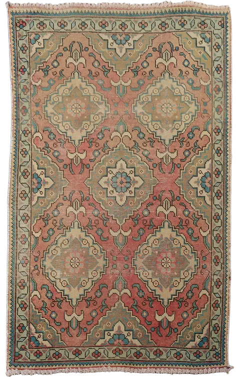 Pink Geometric Wool Tabriz Persian Accent Rug 3x5
