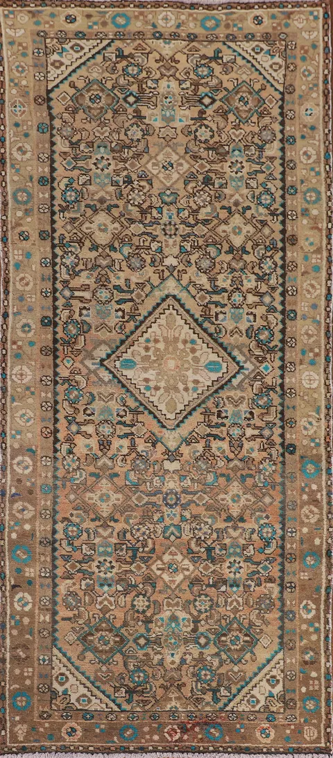 Geometric Wool Hamedan Persian Runner Rug 3x9