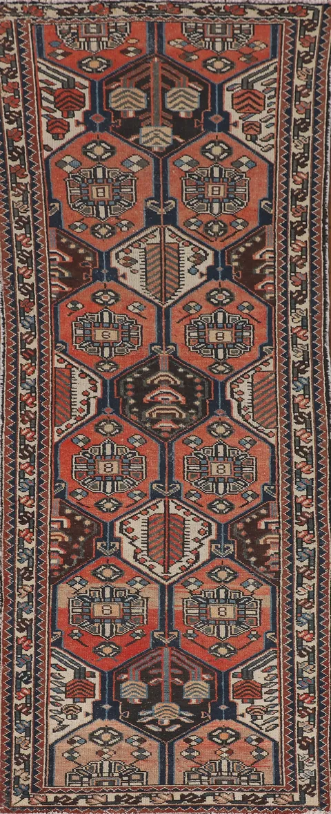 Vintage Wool Hamedan Persian Runner Rug 3x9