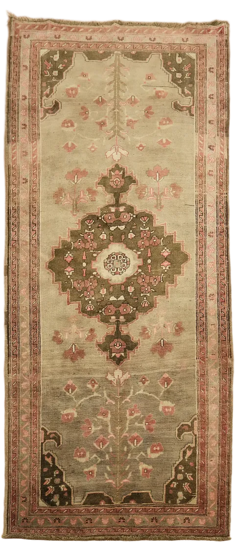 Brown Geometric Hamedan Persian Runner Rug 4x9