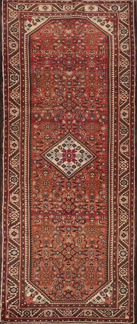 Geometric Wool Hamedan Persian Runner Rug 3x10